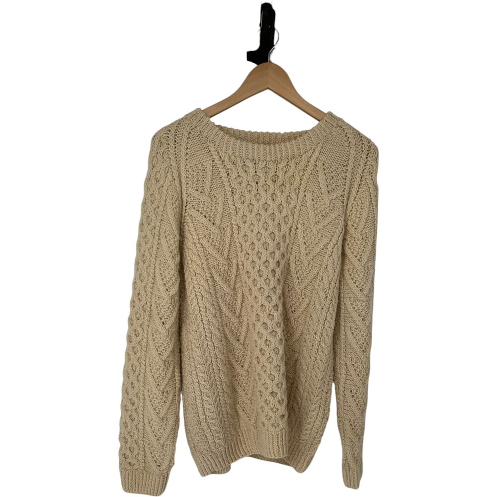 Carraig Donn Sweater Men's Size Medium Aran Cream Cable Knit Chunky Cottagecore